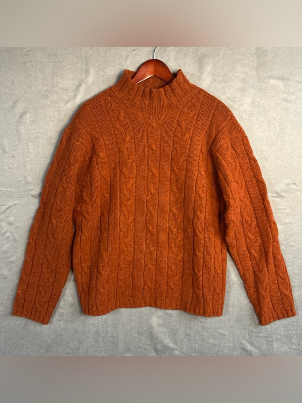 American Eagle Lambswool Donegal Cable Fisherman Sweater Burnt Orange Men’s XXL